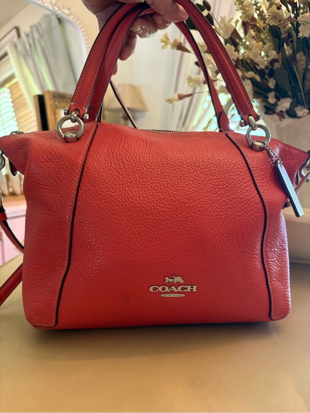 Coach Pebbled Leather Satchel in Bright Red